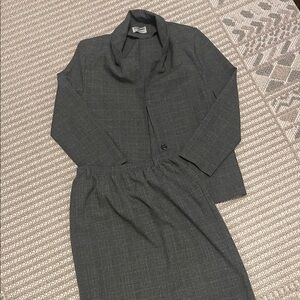 Alfred Dunner Gray Plaid Blazer and Skirt Set